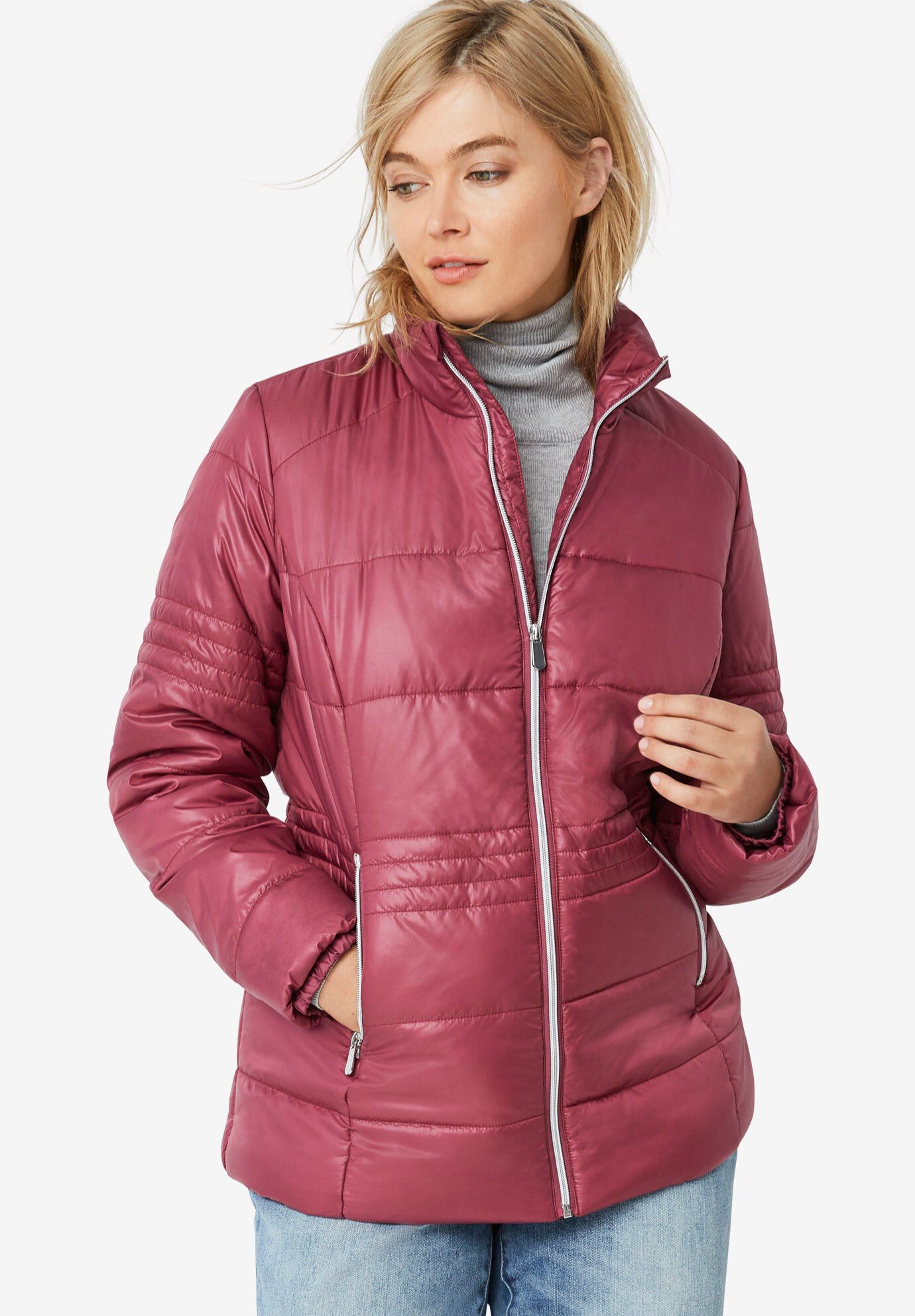 Short Puffer Zip Front Jacket | Catherine's