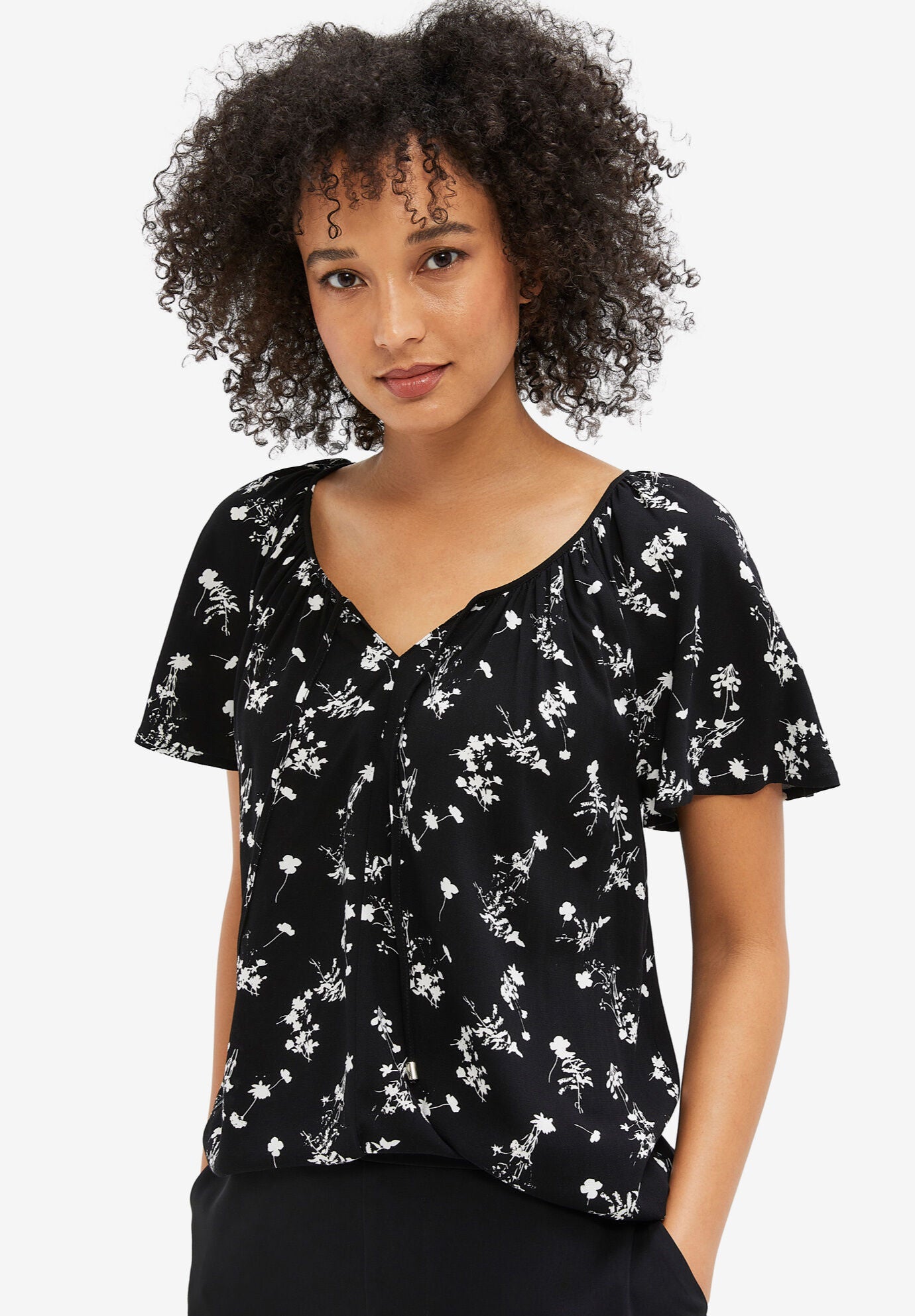 POL Tassel Tied Floral Flutter Sleeve Blouse