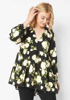 Tiered Tunic With Notch V-Neck