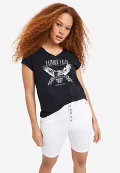 Mid-Rise Button-Front Stretch Denim Shorts