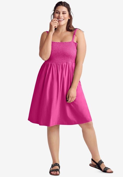 Smocked Bodice Tank Dress, TROPICAL RASPBERRY, hi-res image number null