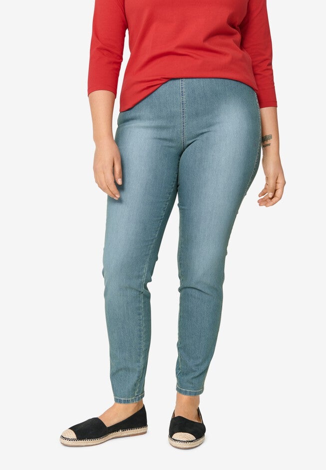 Elastic Waist Denim Jeggings, , alternate image number 2