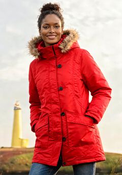 Faux Fur Trim Two-Way Zip-Front Mid-Length Parka