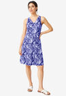 Sleeveless Knit Fit & Flare Dress, BLUEBERRY WHITE PRINT, hi-res image number 0