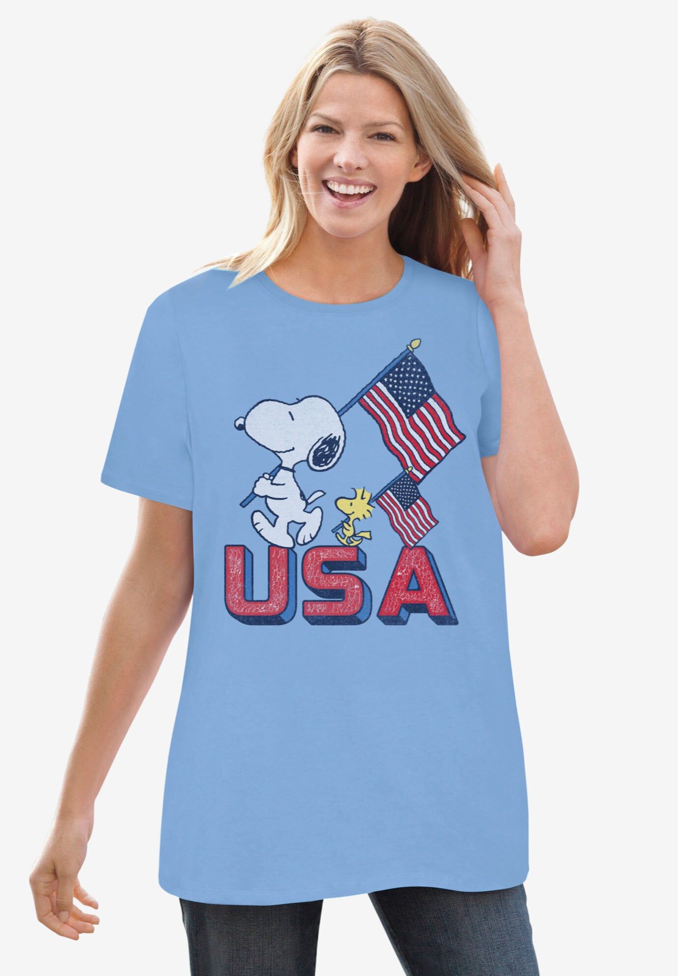 Blue Snoopy USA Crewneck Tee, BLUE SNOOPY USA, hi-res image number 0