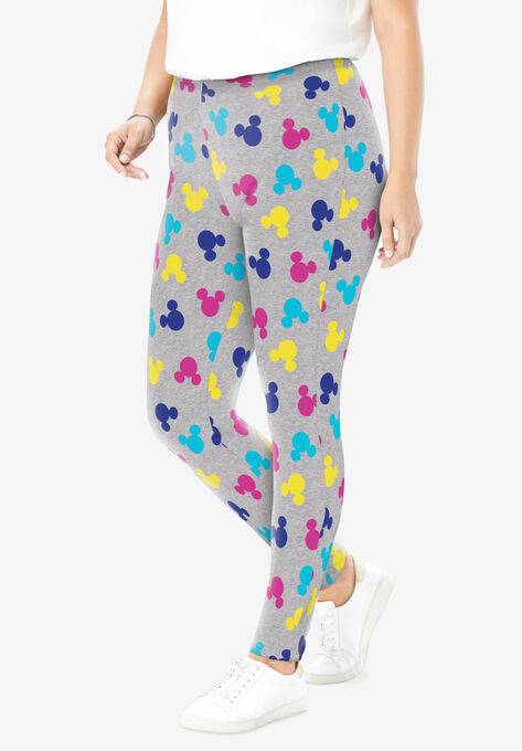 Disney Women's Heather Gray Leggings Multicolor Mickey Mouse Ears All Over Print, HEATHER GREY MICKEY HEADS, hi-res image number null