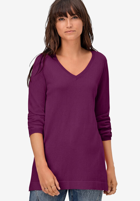 V-Neck Sweater Tunic, BOYSENBERRY, hi-res image number null