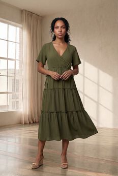 Tiered Midi Dress With Surplice Neckline
