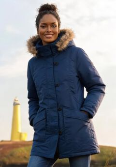 Faux Fur Trim Two-Way Zip-Front Mid-Length Parka