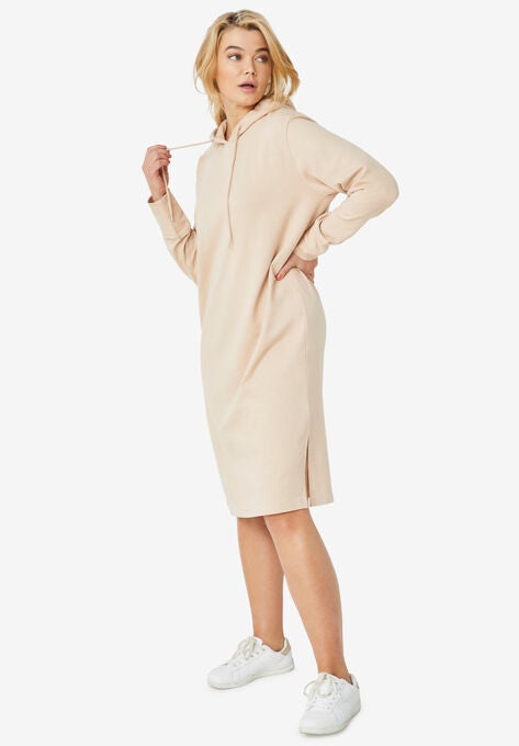 Hooded Sweatshirt Dress, SOFT BEIGE, hi-res image number null