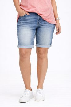 Mid-Rise Stretch Denim Bermuda Shorts