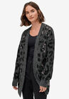Animal Print Jacquard Cardigan, HEATHER CHARCOAL LEOPARD, hi-res image number null