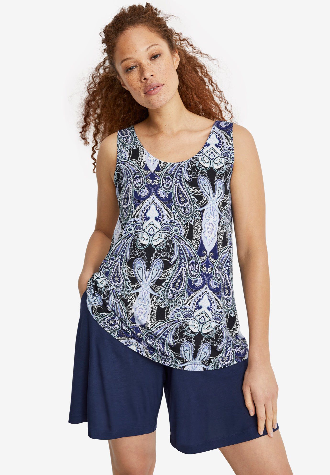 A-Line Tank, BLUE PAISLEY PRINT, hi-res image number 0