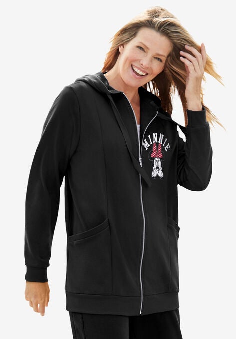 Disney Women's Zip Up Fleece Hoodie Minnie Mouse, BLACK MINNIE, hi-res image number null