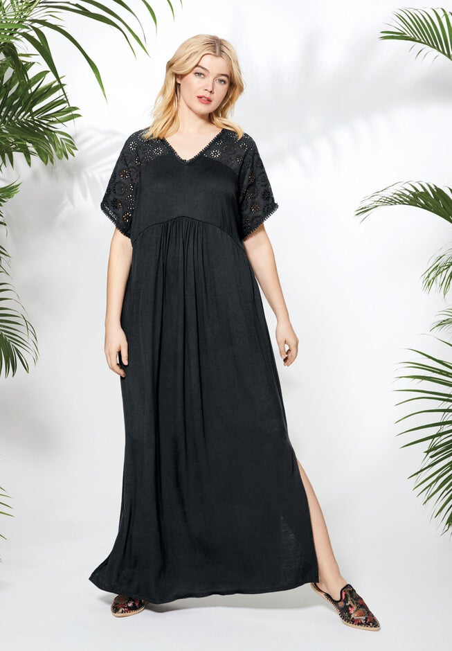 Eyelet Trim Knit Maxi Dress, , alternate image number null