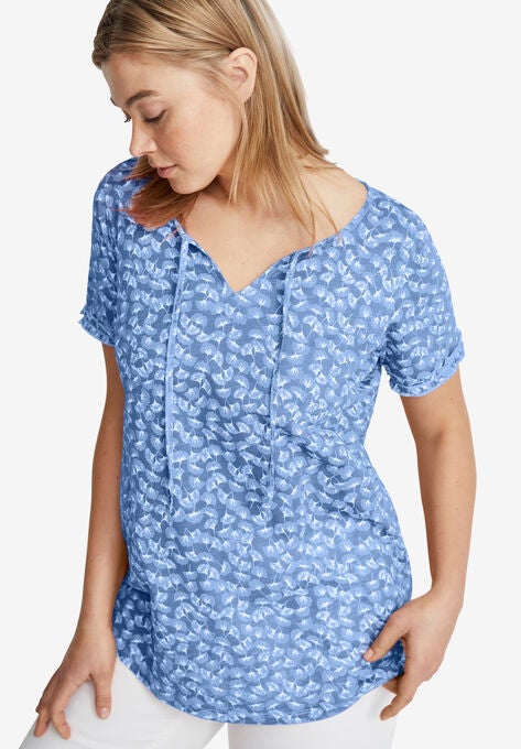 Keyhole Tee, FRENCH BLUE WHITE PRINT, hi-res image number null