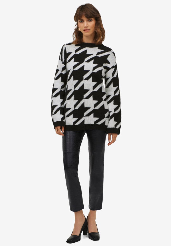 Houndstooth Pullover Sweater, BLACK WHITE, hi-res image number 0