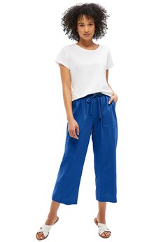 Linen-Blend Drawstring Elastic Waist Relaxed Fit Capris