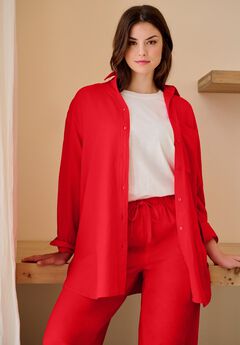 Oversized Linen-Blend Boyfriend Shirt