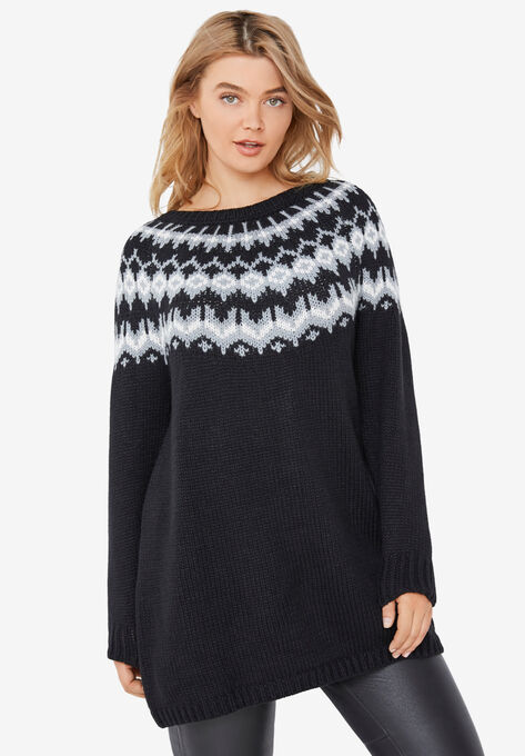 Fairisle Sweater Tunic, BLACK FAIR ISLE, hi-res image number null