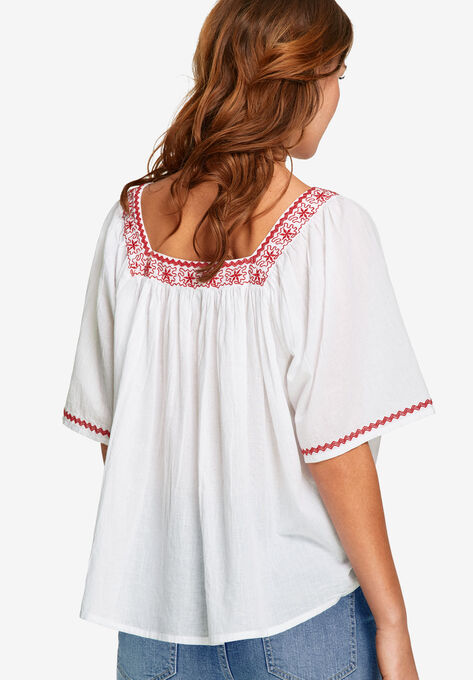 Embroidered Gauze Blouse, , on-hover image number null