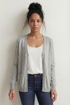 V-Neck Button-Front 100% Cotton Everyday Cardigan