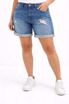 Stretch Denim Mid-rise Boyfriend Shorts