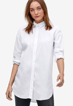 Relaxed Button Front Stretch Tunic Shirt
