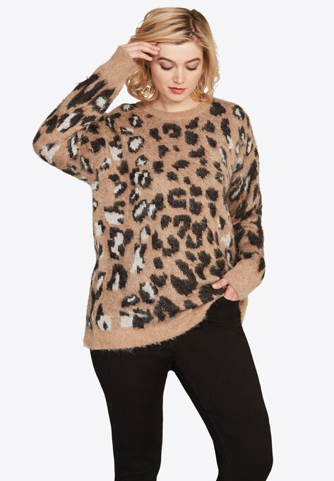 Leopard Print Sweater, LEOPARD, hi-res image number null