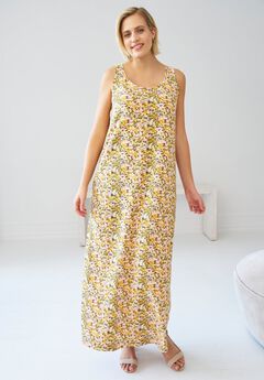 Cotton Spandex Scoop Neck Sleeveless A Line Maxi Dress