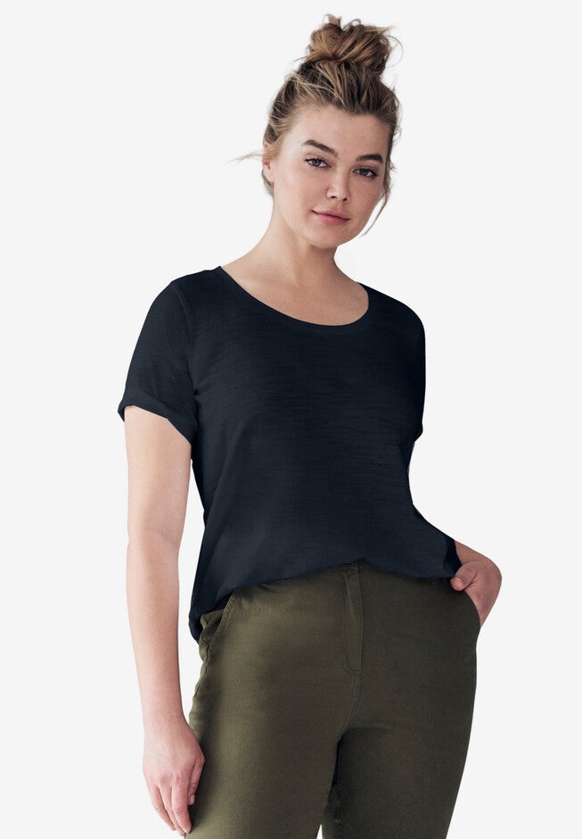 Scoop Neck Short Sleeve Tee, BLACK, hi-res image number null