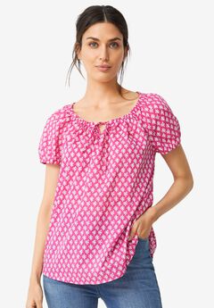 Keyhole Neckline Peasant Blouse