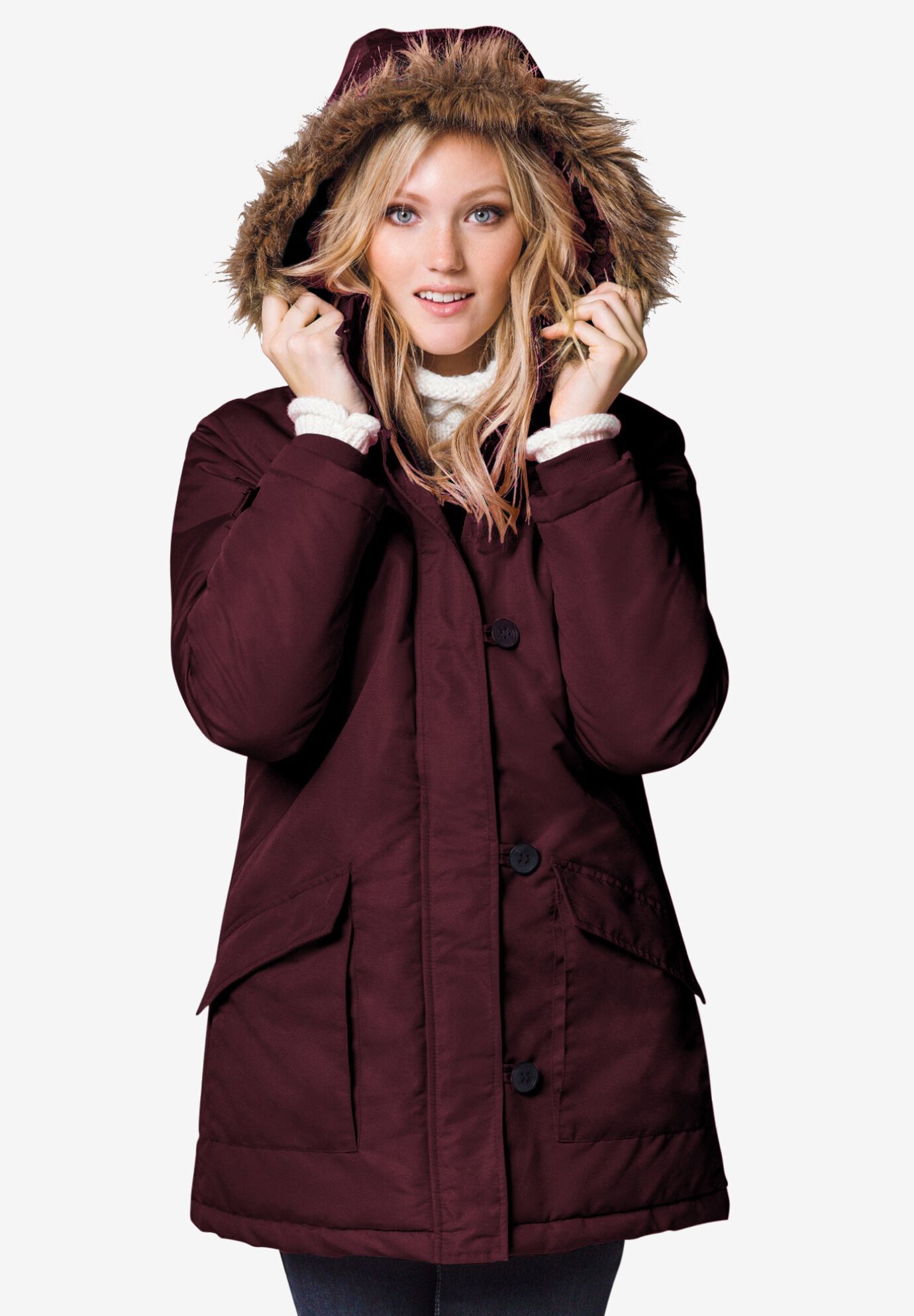 Women s Water Resistant Faux Fur Parka Marine Blue Catherines