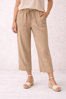 Linen-Blend Drawstring Elastic Waist Relaxed Fit Capris