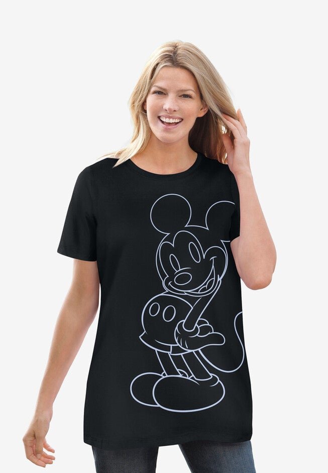 Disney Women's Short Sleeve Mickey Outline Tee, BLACK OUTLINE MICKEY, hi-res image number 0