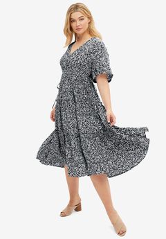 Tiered Midi Dress With Surplice Neckline