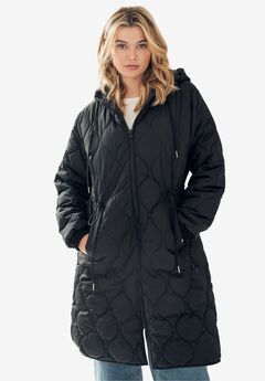 Long Quilted Jacket With Drawstring Waist
