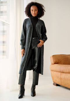 Stretch Button Front Duster Cardigan Sweater