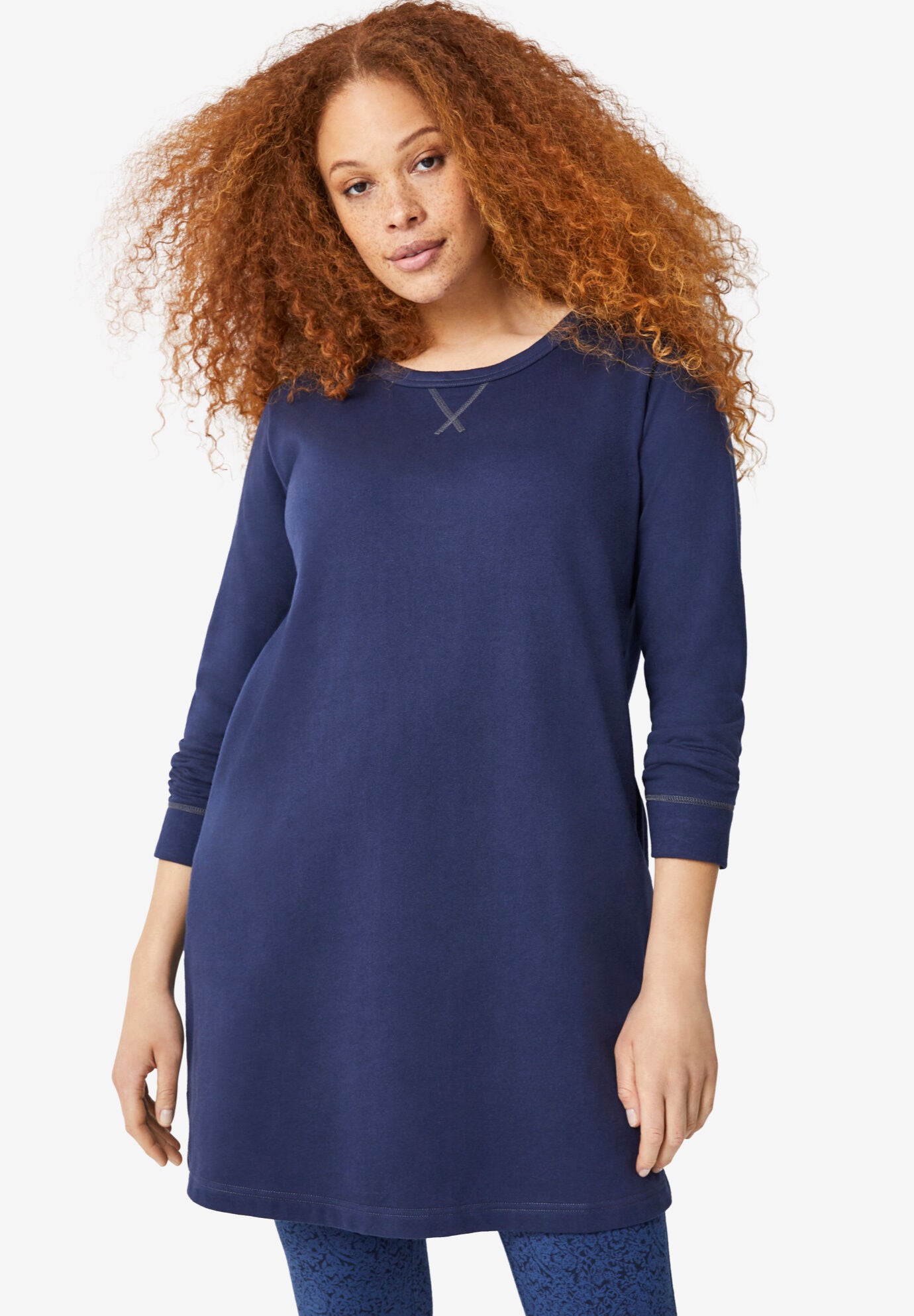 French Terry Dress Stylish Tunic with Pockets Navy Catherines
