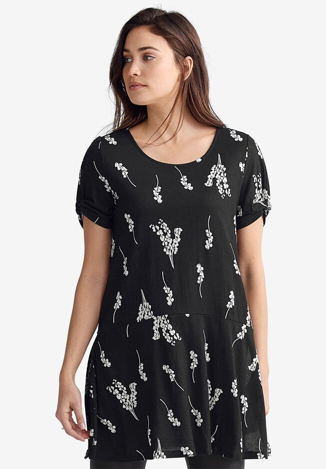 Knot-Sleeve Tunic, BLACK WHITE PRINT, hi-res image number 0