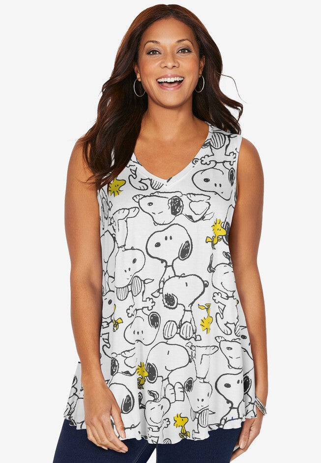 V-neck Snoopy Tank, WHITE SNOOPY PRINT, hi-res image number 0