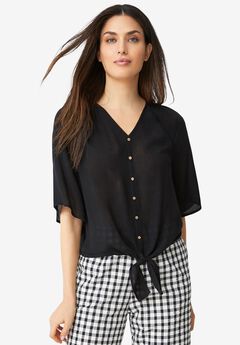 Crinkle Tie-Front Blouse