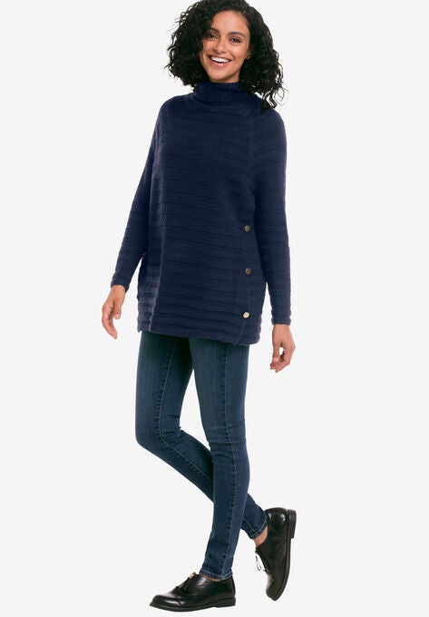 Side Button Turtleneck Sweater, NAVY, hi-res image number null