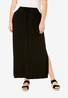 Stretch Jersey Knit Elastic Drawstring Waist Maxi Skirt