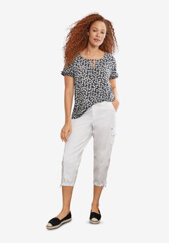 Mid-Rise Stretch Cotton Cargo Capris
