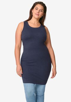 Stretch Knit Scoop Neck Sleeveless Long Tank