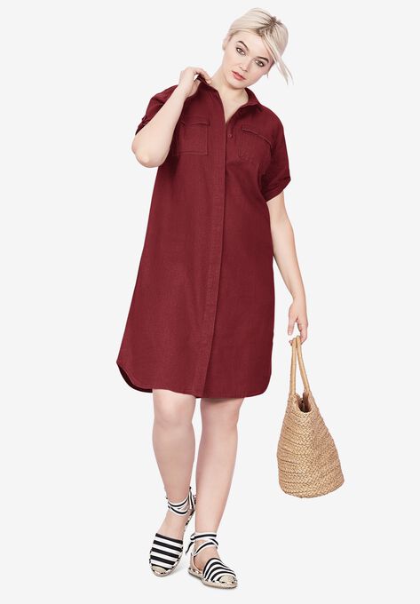 Button Front Linen Shirtdress | Catherines