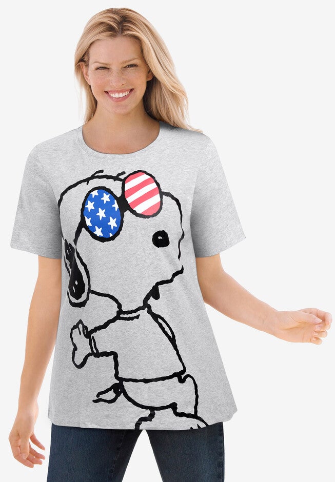 Peanuts Heather Grey Snoopy Glasses Crewneck Tee, HEATHER GREY SNOOPY GLASSES, hi-res image number 0