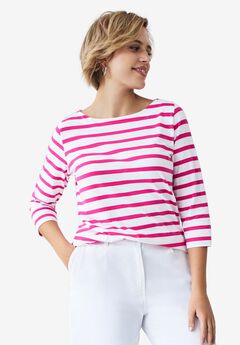 Stretch Knit Scoop Neck 3/4 Sleeve Top