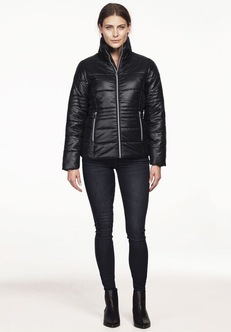 Short Puffer Zip Front Jacket, , alternate image number null